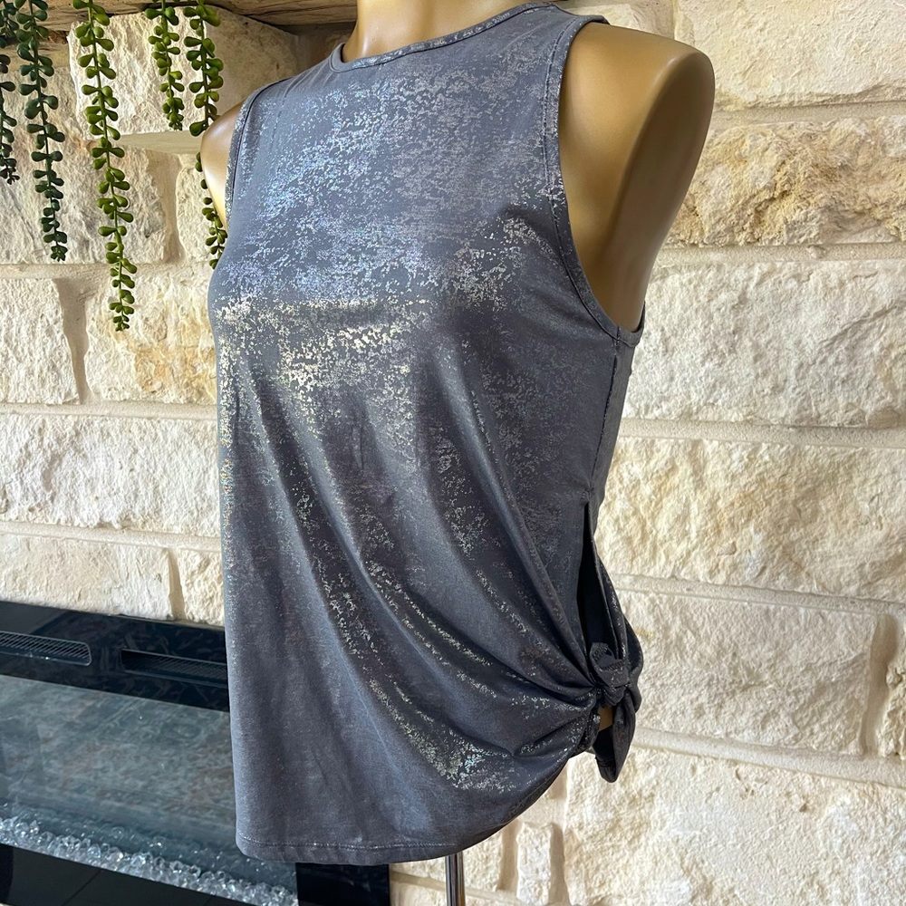 Metallic tank top, tie side, sweat wicking